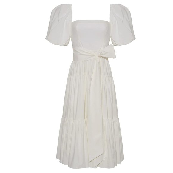 NEW Cara Cara Sydney Midi Cotton Dress - White Puff Sleeve Wedding Event - Picture 9 of 14